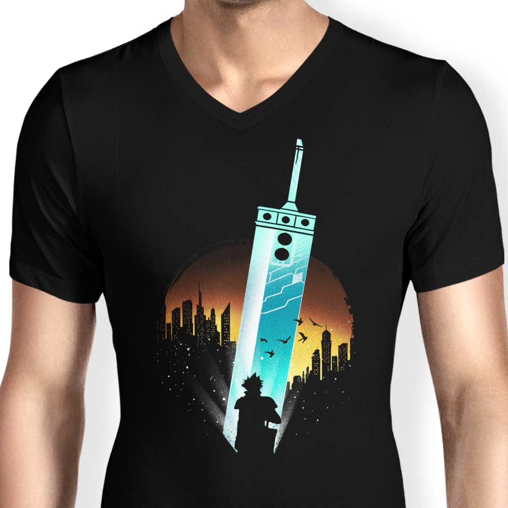 Men's V-Neck Fantasy-Themed Sword-Inspired T-Shirt