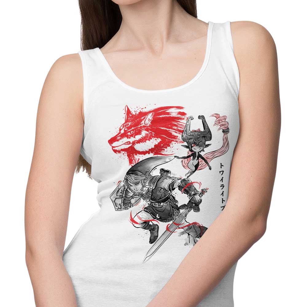 Dr. Monekers' Twilight Wolf Sumi - e Men's and Women's Stylish Tank Tops