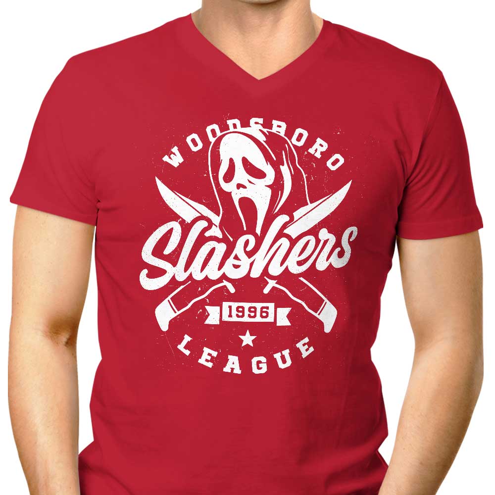 Men's Stylish V-Neck Woodsboro Slashers T-Shirt