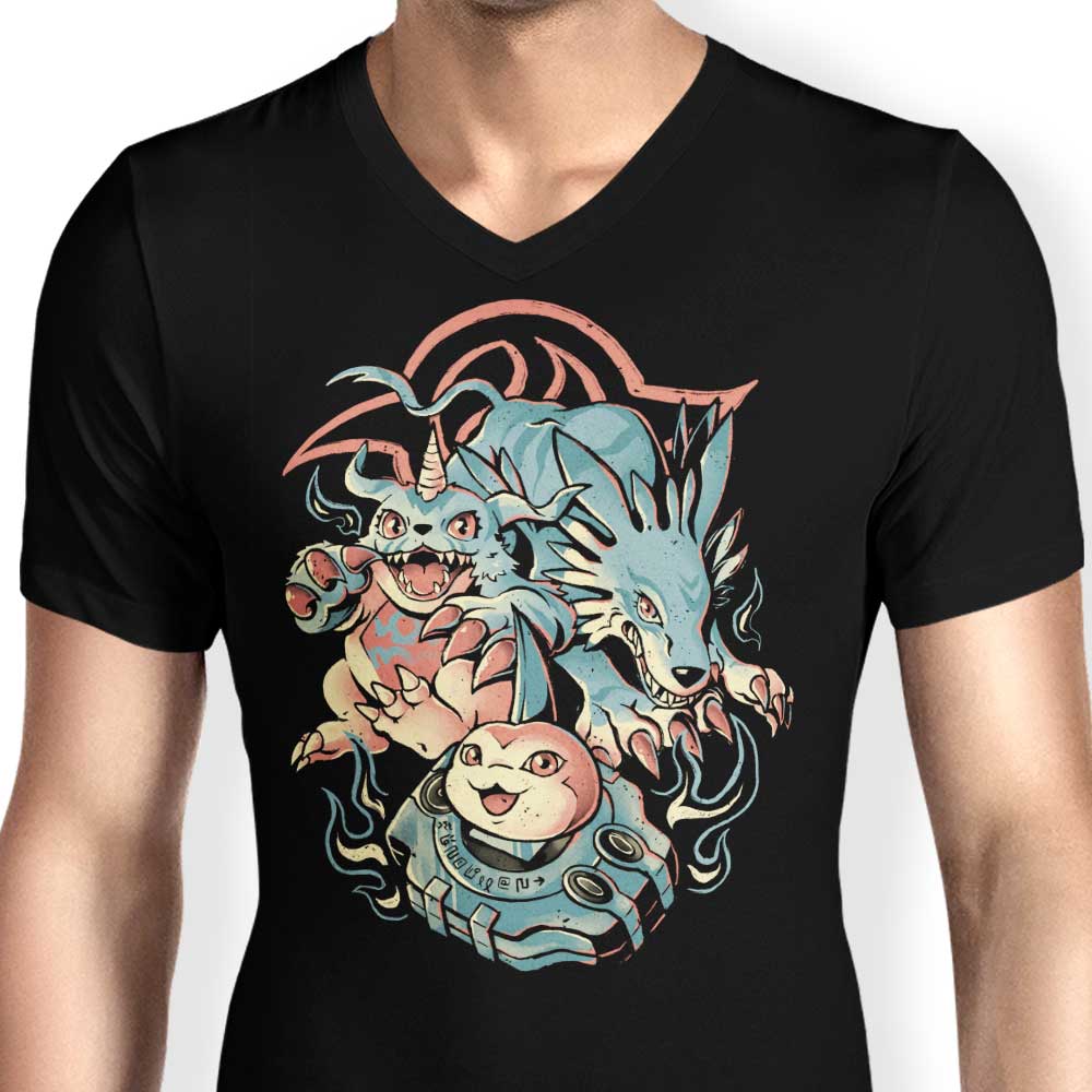 Men's Stylish Digital Wolf Evolution V-Neck T-Shirt