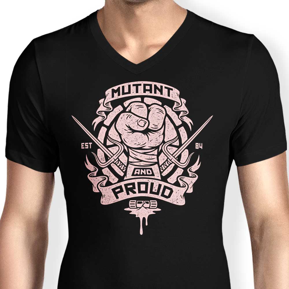 Men's Stylish V-Neck T-Shirt: Mutant and Proud - Raph Design