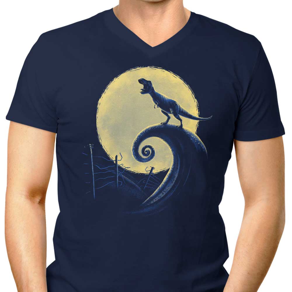 Men's Terrifying Jurassic-themed V-Neck T-shirt - Jurassic Nightmare