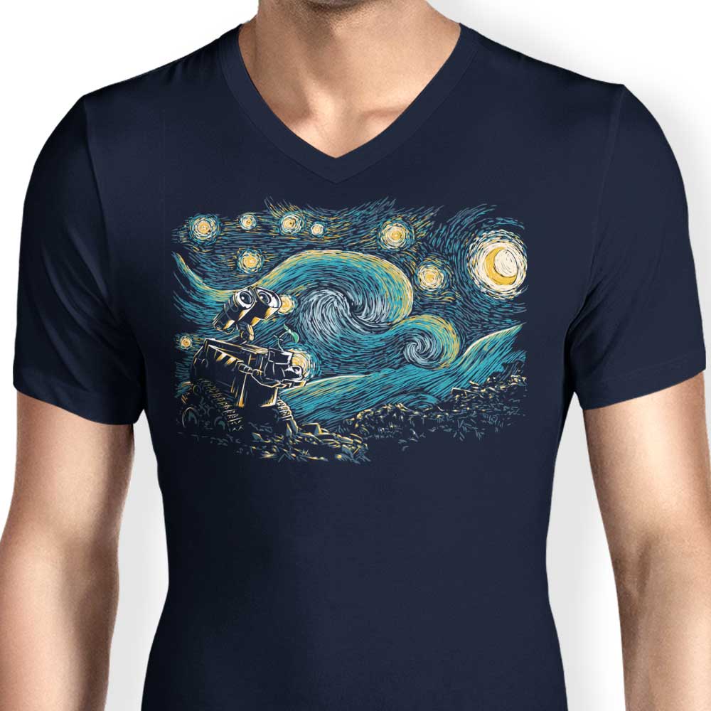 Men's Stylish V-Neck Starry Robot T-Shirt