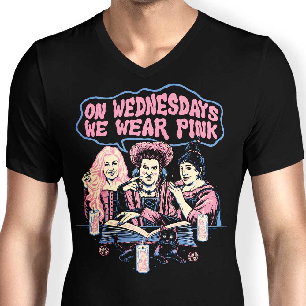 Stylish Men's Pink V-Neck 'Witches Wear Pink' Tee