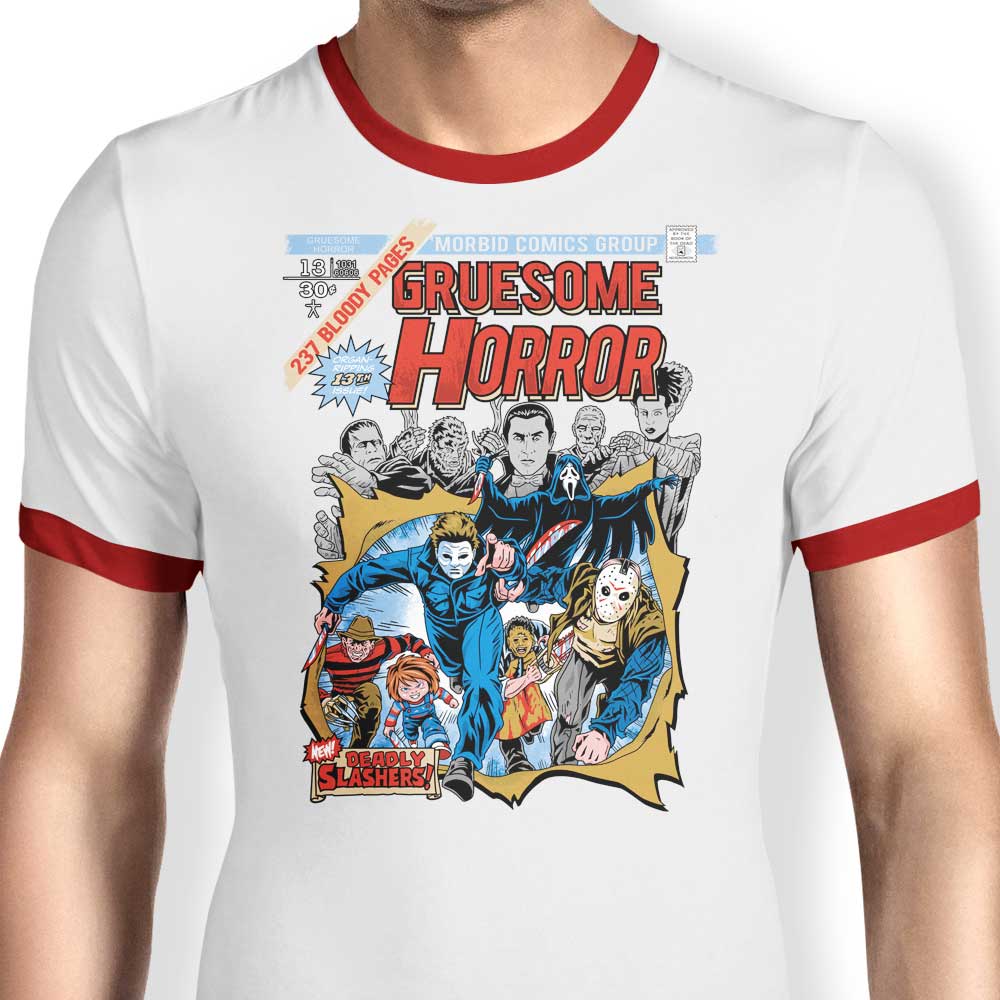 Gruesome Horror Themed Men's Ringer T-Shirt by Prime Premne Design