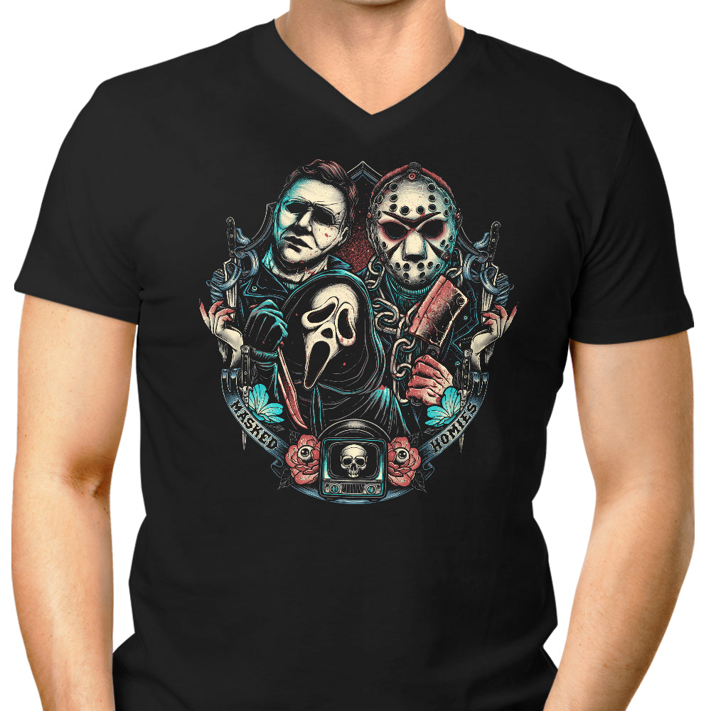 Glitchygorilla Men's Stylish V-Neck Masked Homies T-Shirt