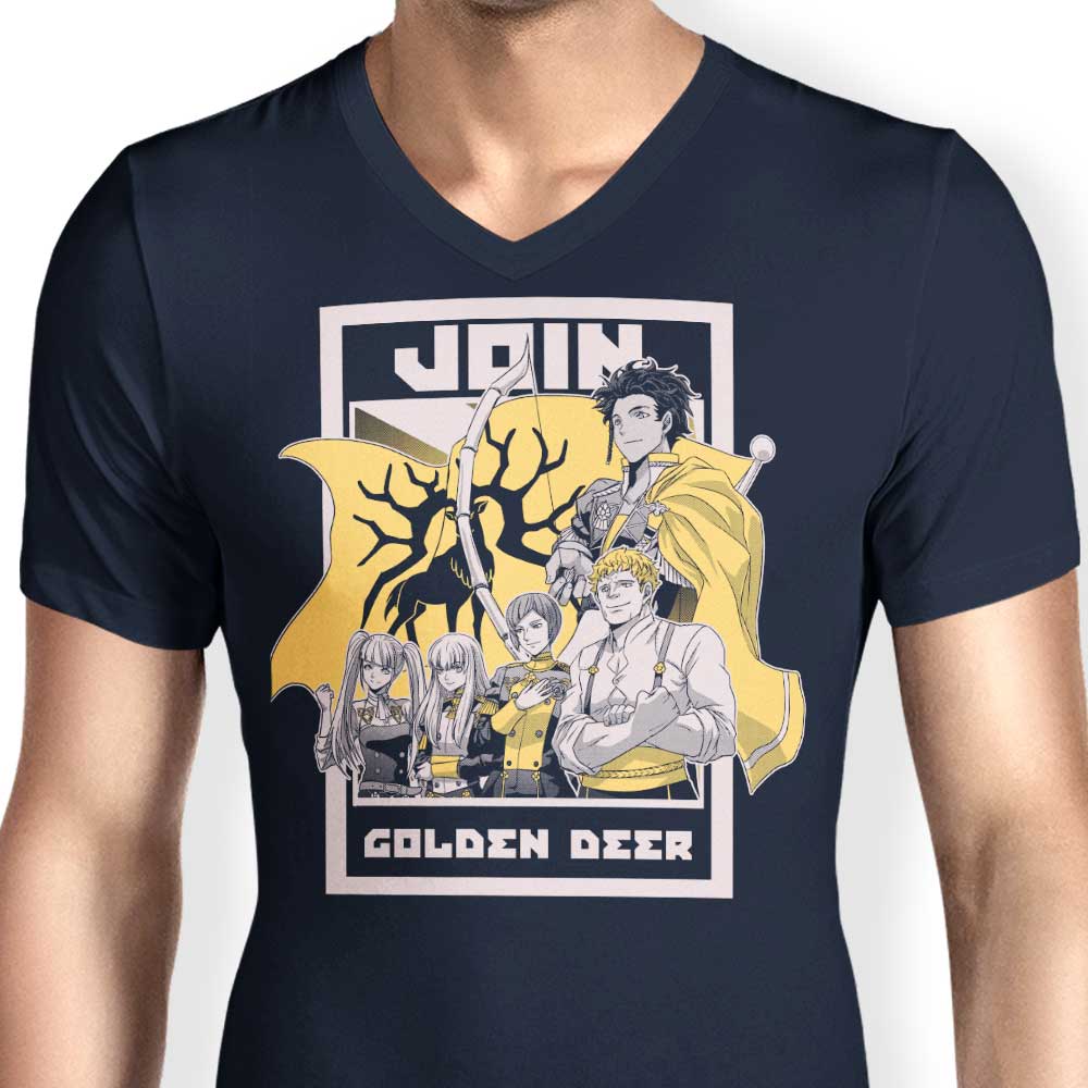 Join the Golden Deer Men's Fashionable V-Neck T-Shirt