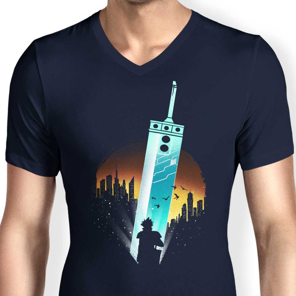 Men's V-Neck Fantasy-Themed Sword-Inspired T-Shirt