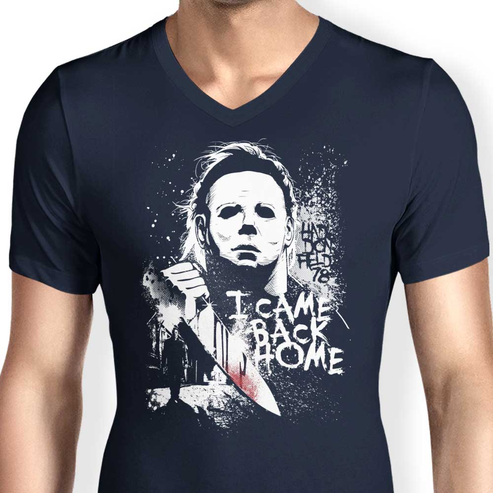 Men's Stylish V-Neck T-Shirt with the 'I Came Back Home' Design