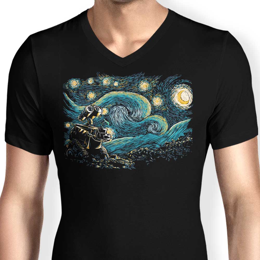 Men's Stylish V-Neck Starry Robot T-Shirt